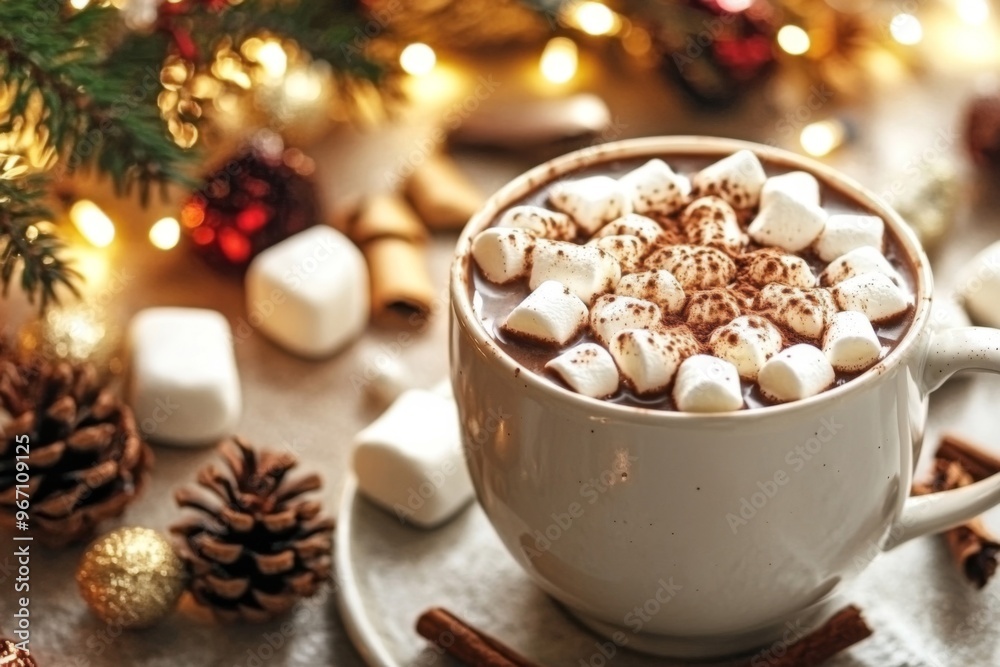 A Mug of Hot Chocolate with Marshmallows and Cinnamon A Mug of Hot Chocolate with Marshmallows and Cinnamon