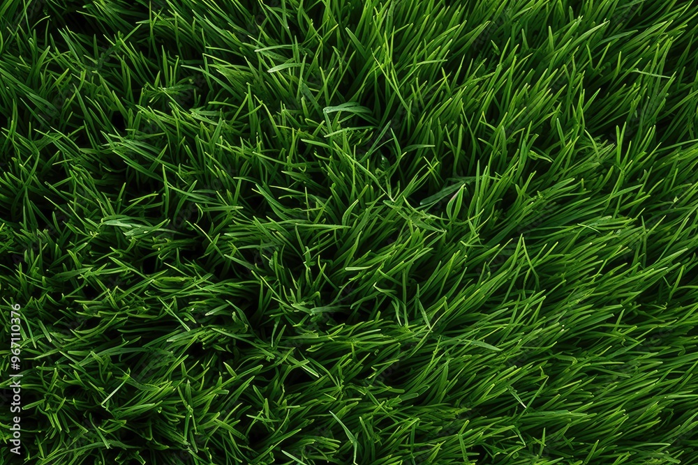 Lush green grass meadow close-up texture flat lay background