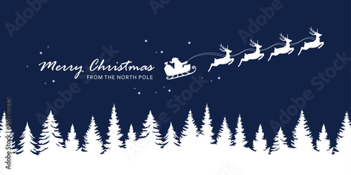 christmas banner santa claus in a sleigh with reindeer vector illustration