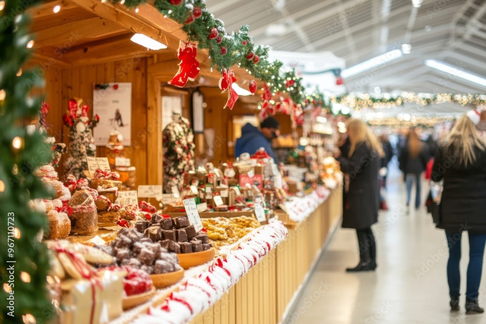 Festive Christmas Market Stall with Sweets and Decorations Festive Christmas Market Stall with Sweets and Decorations