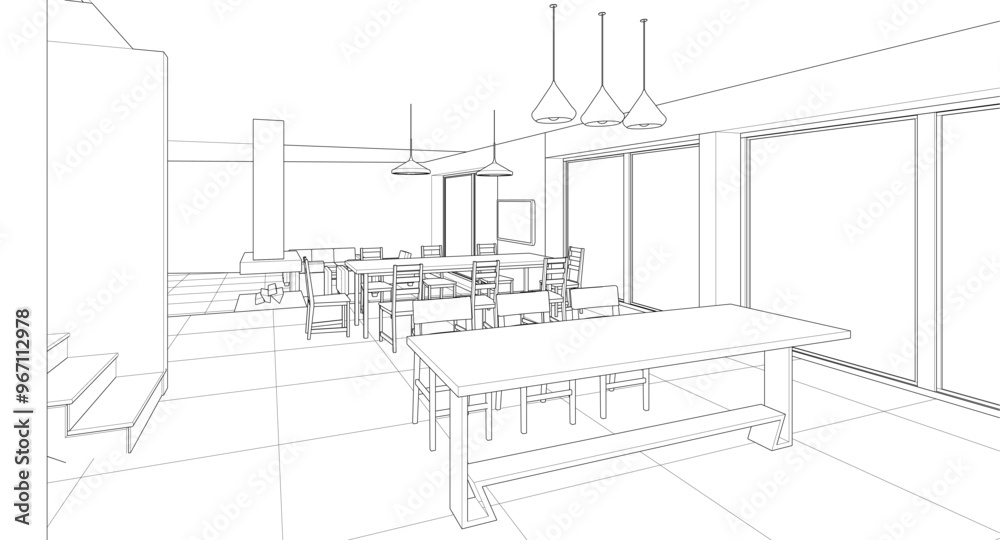 Fototapeta premium interior kitchen living room 3d illustration 