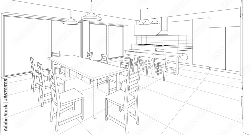 Obraz premium interior kitchen living room 3d illustration 