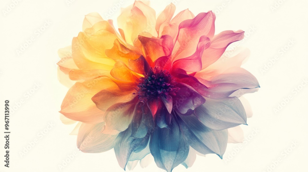 Obraz premium Multicolored Flower with Delicate Petals Against a White Background