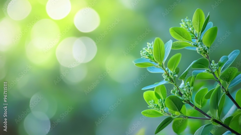 Close-up of a Green Branch with Buds Against a Blurred Background Close-up of a Green Branch with Buds Against a Blurred Background