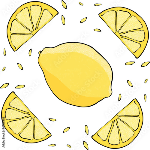 Lemon pattern textille fabric botanical illustration photo