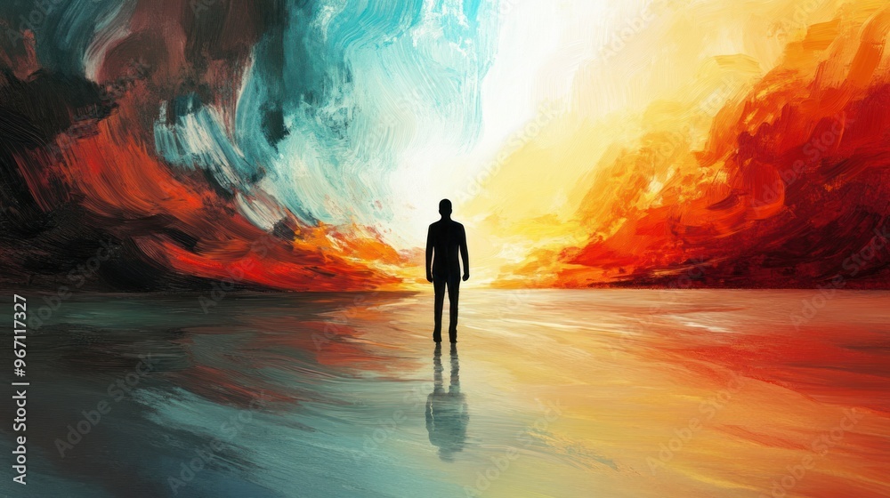 Silhouette of a Person Standing in a Painted Landscape Silhouette of a Person Standing in a Painted Landscape