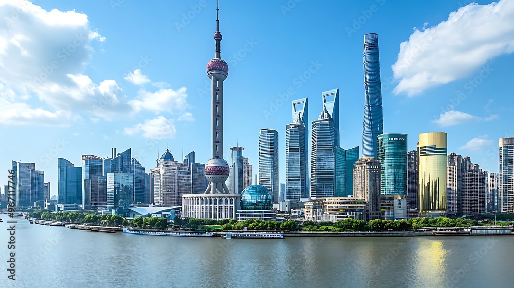 Obraz premium Modern City Skyline with Reflection in Water