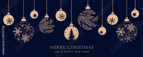 merry christmas card with hanging ball decoration vector illustration