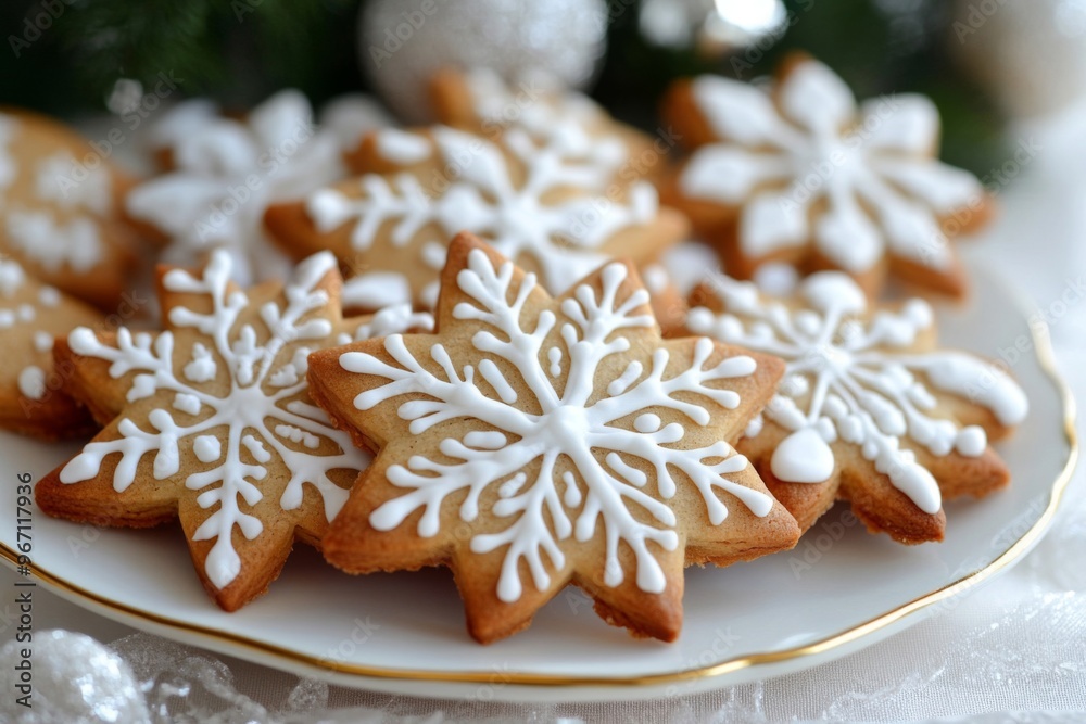 Star-Shaped Christmas Cookies Decorated with White Icing