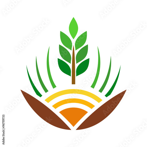 Agronomy logo icon. Agriculture logo design. Agronomy logo with plants on a fields. Vector illustration.