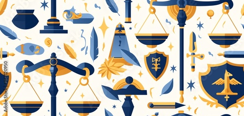 Scales of justice balanced with a feather, lightness and fairness, flat design illustration photo