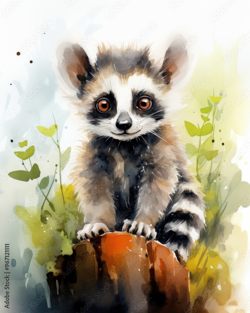 Obraz premium Image of a cute lemur in watercolor style