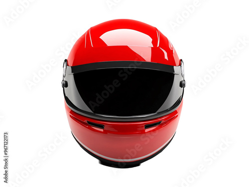 a red motorcycle helmet with black visor photo