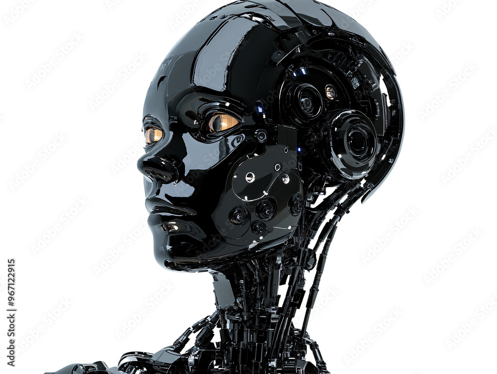 a black robot with yellow eyes a black robot with yellow eyes