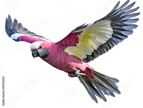 a pink bird flying in the sky photo