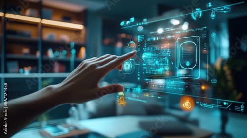 Wallpaper Mural A person interacting with a smart home device in a high-tech office space, modern gadgets and a minimalistic design  Torontodigital.ca