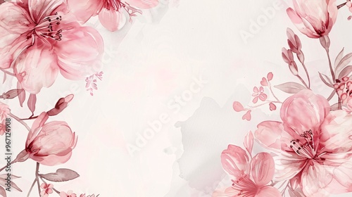 93. Elegant wedding invitation design with a delicate pink floral watercolor frame, perfect for a romantic and stylish celebration