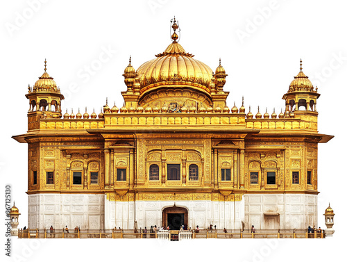 a large gold building with domes with Harmandir Sahib in the background photo