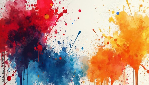 abstract background with dramatic paint splashes and drips, bold colors and erratic shapes, with copy space photo