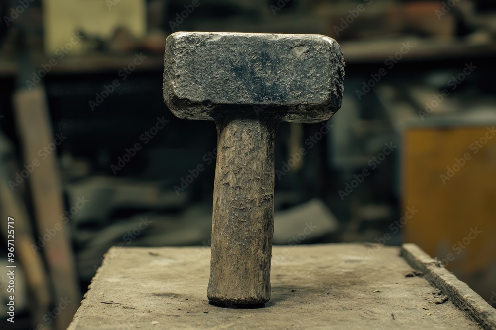 Worn Wooden-Handled Hammer on a Rough Surface Worn Wooden-Handled Hammer on a Rough Surface
