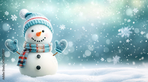 Winter holiday background banner cute snowman Merry christmas and happy new year