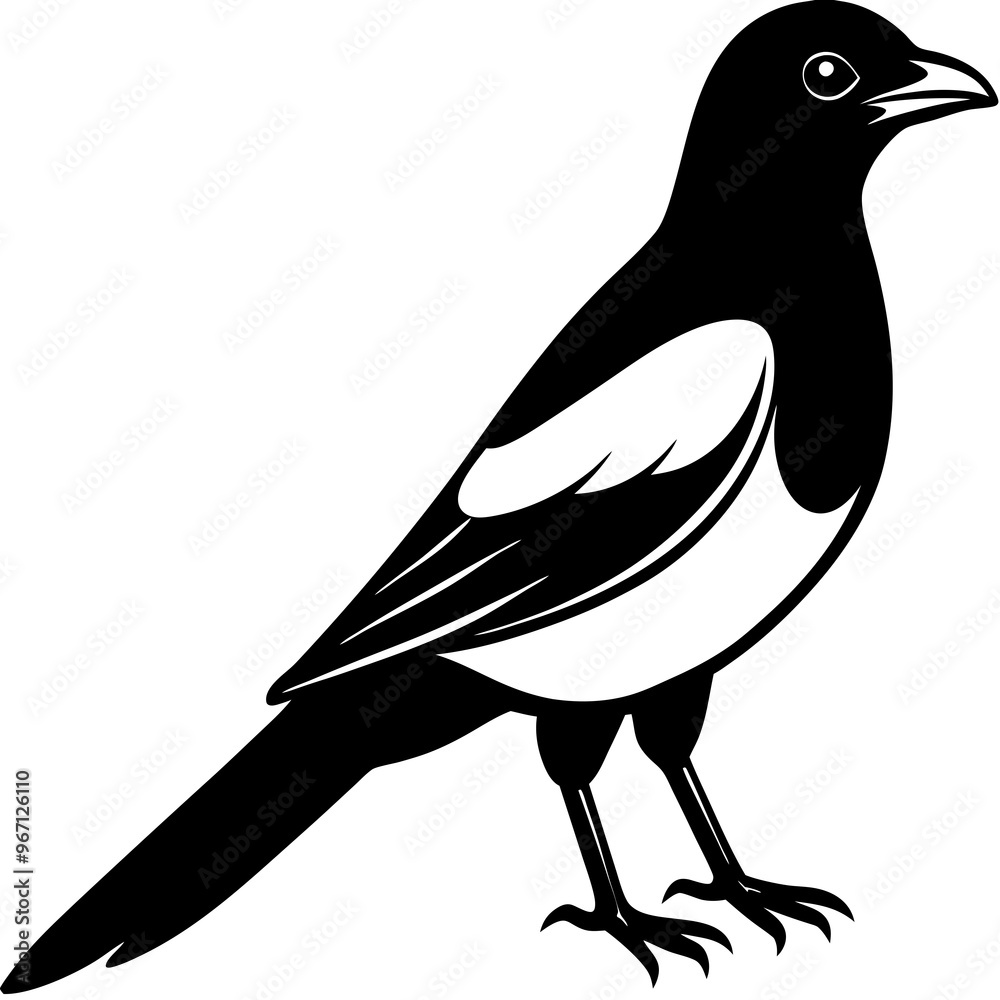 Magpie bird silhouette vector design on a white background Magpie bird silhouette vector design on a white background