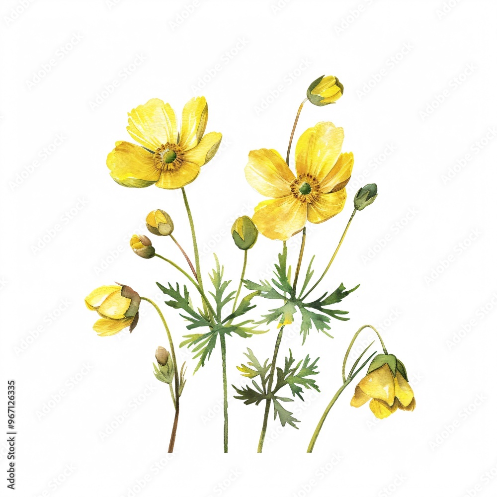 Naklejka premium 115. Buttercup Flower Illustration on White Background