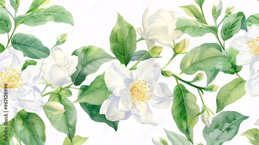 Obraz premium 127. Jasmine flower watercolor illustration for pattern, invitation and greeting card design.