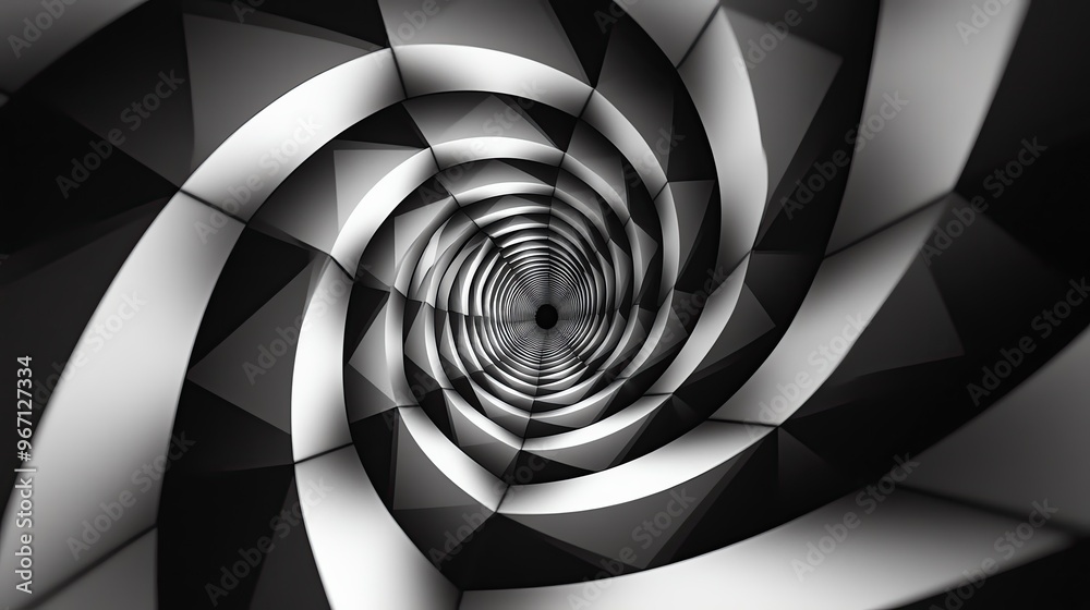 Fototapeta premium A stunning black and white spiral design, creating a mesmerizing visual effect that draws the viewer into its depth and dimension.