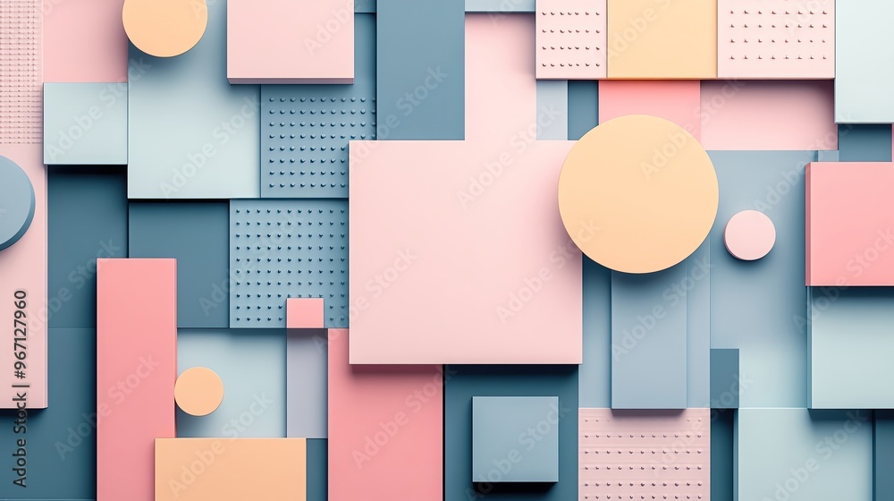 A vibrant composition of geometric shapes in pastel colors, perfect for modern backgrounds and creative design projects. A vibrant composition of geometric shapes in pastel colors, perfect for modern backgrounds and creative design projects.