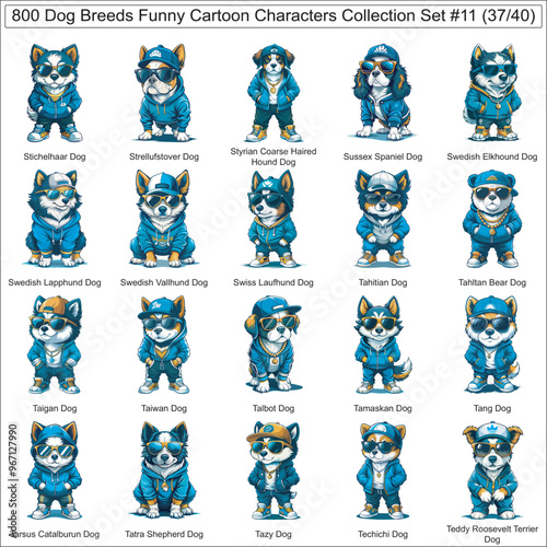 Dog Breeds Funny Cartoon Characters Collection Set of 800 Dog Faces Isolated Part 37
