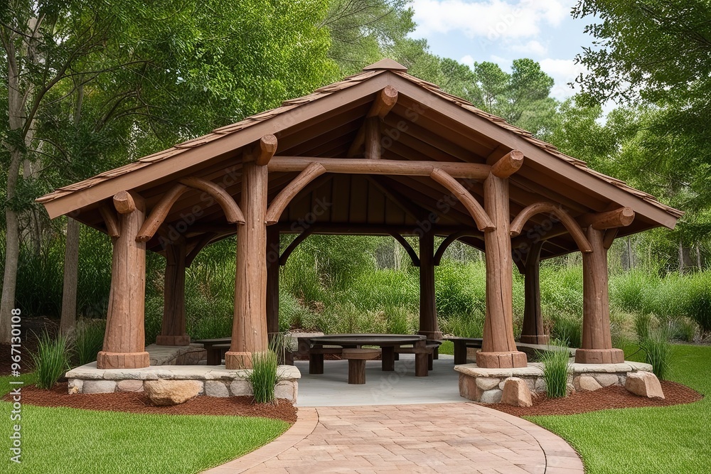 Rustic Brown Canopy Shelter with Welcoming Entrance and Natural Pillars for Outdoor Spaces Rustic Brown Canopy Shelter with Welcoming Entrance and Natural Pillars for Outdoor Spaces