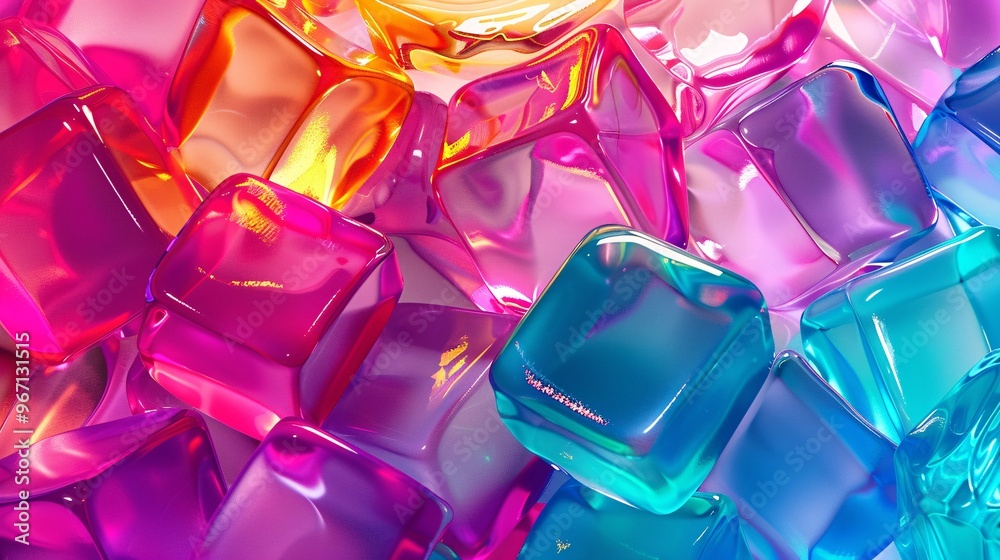 192. Eye-catching 3D render vector of vibrant jelly pieces, showcasing a spectrum of colors and shapes with a glossy, realistic finish 192. Eye-catching 3D render vector of vibrant jelly pieces, showcasing a spectrum of colors and shapes with a glossy, realistic finish