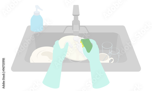 食器洗いのイラスト
