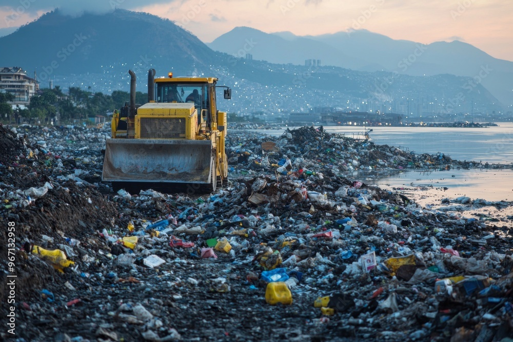 Waste landfill illustration created with Generative AI Waste landfill illustration created with Generative AI