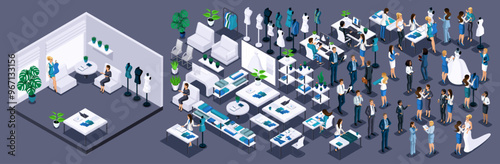 Isometric Kit for creating an office. Use a large Kit of interior furniture and office workers, personages to create your own design