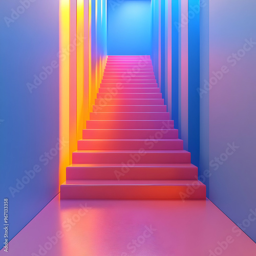 Pink Stairs Neon Gradient Abstract Background Colorful, abstract, background, blue, color, colorful, design, gradient, light, neon, orange, pink, purple, red, stairs, vibrant, yellow