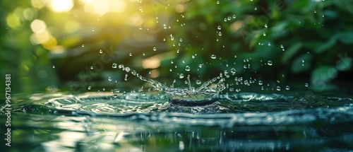 Water drop splash with blurred background for nature themed