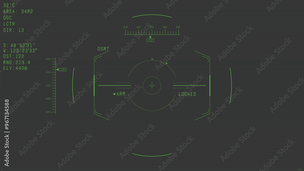War drone camera viewfinder overlay. Template for military drone cam rec. Camera frame vector template. Green lines Ui on black background. Fantasy combat drone UI frame for games and video, photo. War drone camera viewfinder overlay. Template for military drone cam rec. Camera frame vector template. Green lines Ui on black background. Fantasy combat drone UI frame for games and video, photo.