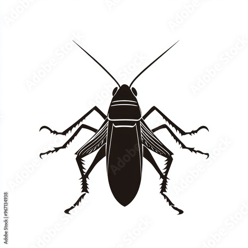 A simple black silhouette of a cockroach with long antennae and legs on a white background. photo