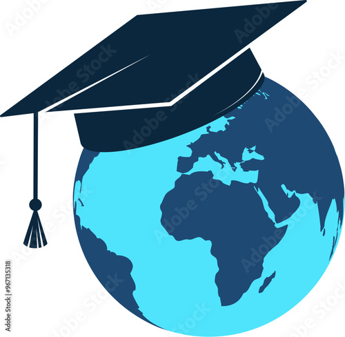 Globe symbol and academic cap, global education