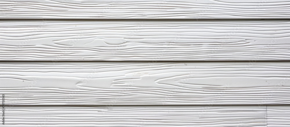 Detailed close up shot of white vinyl siding exhibiting a realistic wood grain texture Background with a patterned frame provides ample copy space for text Detailed close up shot of white vinyl siding exhibiting a realistic wood grain texture Background with a patterned frame provides ample copy space for text