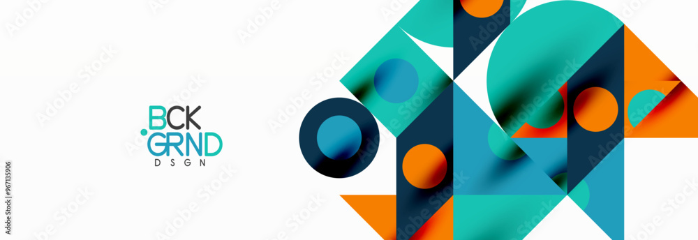 Obraz premium Trendy colorful circles, lines, arrows, triangles and other geometric shapes. Vector Illustration For Wallpaper, Banner, Background, Card, Book Illustration, landing page
