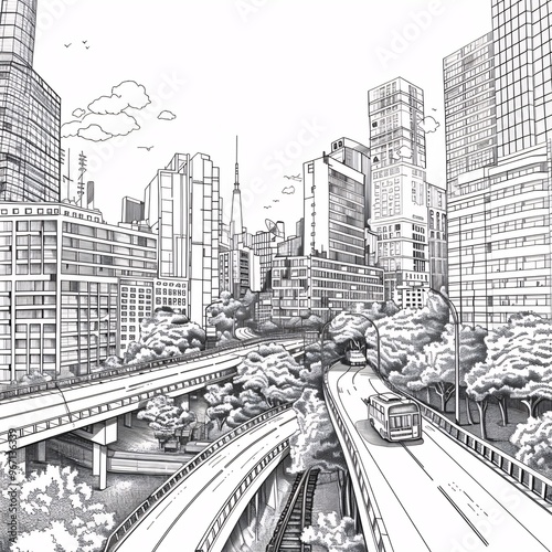 73. Concept: Line drawing city landscape background material