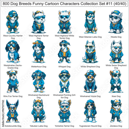 Dog Breeds Funny Cartoon Characters Collection Set of 800 Dog Faces Isolated Part 40 photo