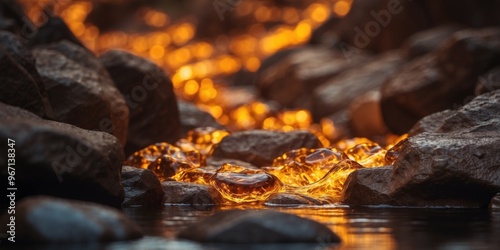 A river of glowing fire flowing through a canyon of molten gold.