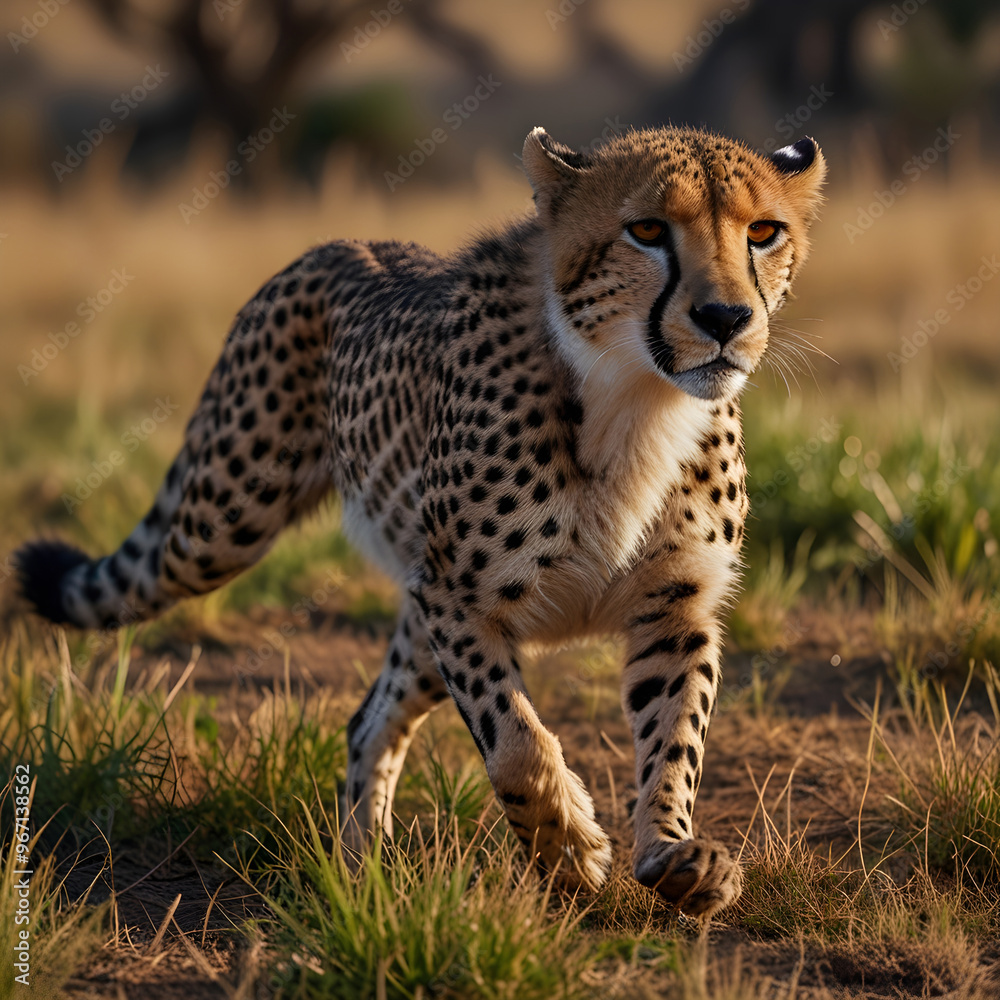 Obraz premium photo wildlife cheetah running on savanna