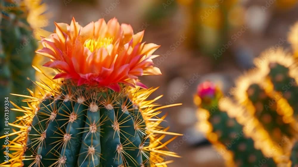 A vibrant cactus with blooming orange flowers in a natural setting. A vibrant cactus with blooming orange flowers in a natural setting.