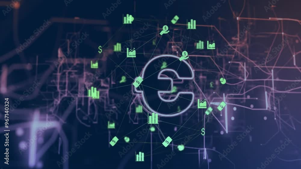 Animation of network of connections and euro sign Animation of network of connections and euro sign