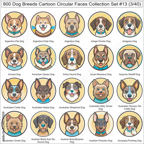 Dog Breeds Cartoon Circular Dog Faces Collection Set of 800 Dog Faces Isolated Part 3 photo